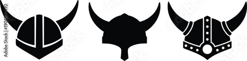 Viking helmet silhouette set featuring classic horned designs for historical or fantasy-themed concepts.