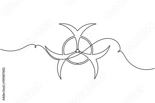 Biohazard warning sign icon continuous one line drawing on white background minimalist biological hazard symbol outline vector illustration