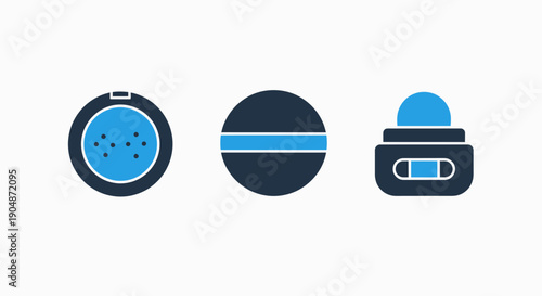 Cosmetic Product Icons: Powder Compact, Makeup Puff, and Face Cream Jar
