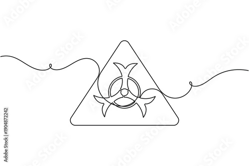 Biohazard warning sign icon continuous one line drawing on white background minimalist biological hazard symbol outline vector illustration