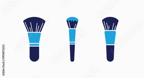 Makeup brush set icons: powder brush, foundation brush, and contour brush, representing beauty, cosmetics, and makeup application artistry