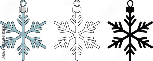 Christmas decoration snowflake silhouette & Outline and illustration set isolated on transparent background