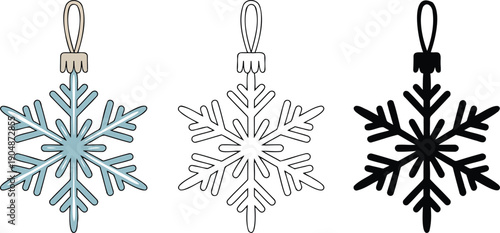 Christmas decoration snowflake silhouette & Outline and illustration set isolated on transparent background