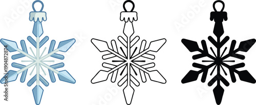 Christmas decoration snowflake silhouette & Outline and illustration set isolated on transparent background