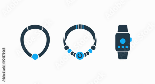 Modern icons: sleek necklace, beaded bracelet, and smartwatch, representing fashion, accessories, and wearable technology