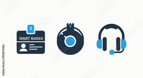 Smart badge, pomegranate icon, and headset: smart identification, security, and communication tools for modern professional use