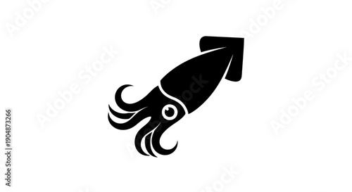 Black squid silhouette on white background