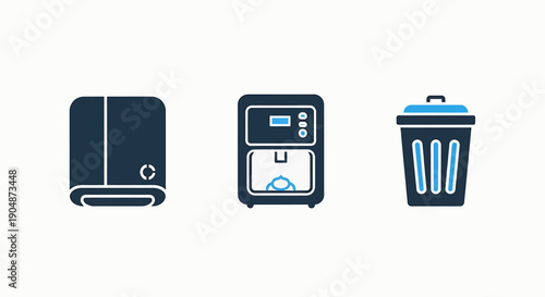 Icons for a stack of papers, a 3D printer, and a trash can representing data, creation, and disposal.