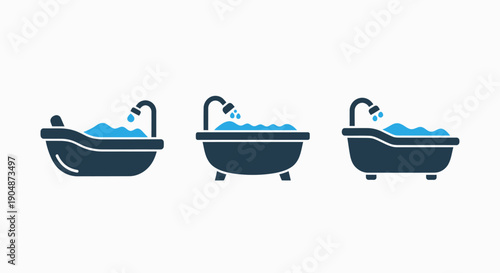 Bathtub icons showing water and bubbles, representing bathing, relaxation, and hygiene.