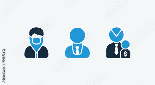 Business and Finance Icons: Masked Man, Executive, and Investor