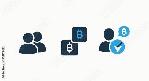 Bitcoin and Cryptocurrency Icons: People, Transactions, and Verification