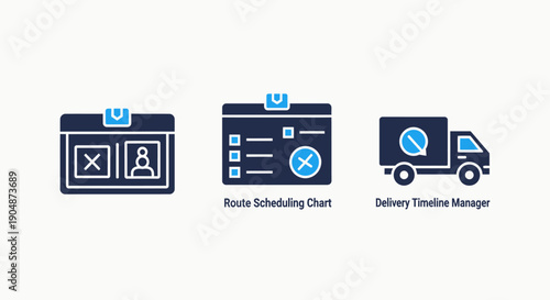 Logistics and Delivery Icons: Route Scheduling, Cargo Flow, and Trucking