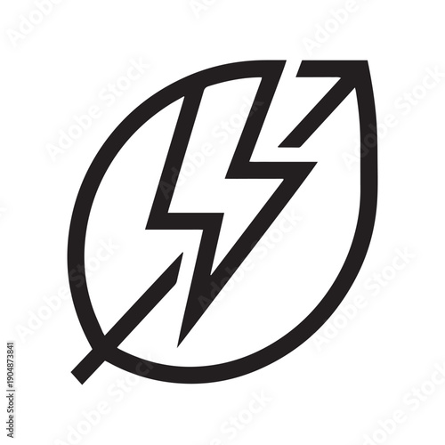 Minimalist Sustainable Green Energy Logo Design Featuring Stylized Leaf Icon Integrated with Dynamic Lightning Bolt Representing Renewable Eco-Friendly Electric Power.