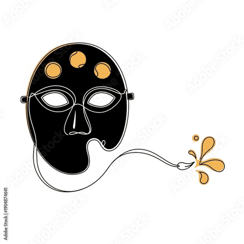 Abstract Continuous Line Art of a Human Mask Combined with an Artist Palette, Paintbrush, and Splashes. Creative Symbol for Art and Drama.
