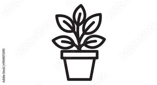 Simple black line icon representing a healthy potted houseplant with several vibrant green leaves growing.