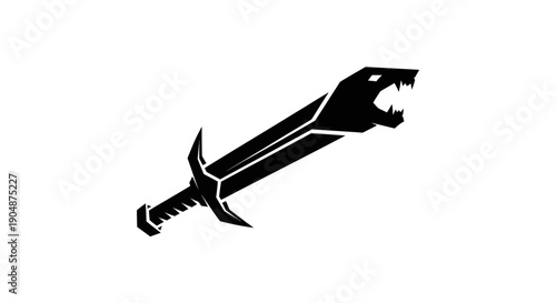Black sword graphic on white background