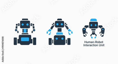 Advanced Human-Robot Interaction Unit Icons for AI, Robotics, and Automation Technologies in Industrial Settings