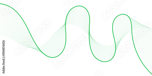 Abstract Green Wave Line Background on White, Flowing Wavy Lines Representing Data Flow Concept, Modern Minimal Digital Wave Design for Technology, Communication, and Futuristic Visual Projects.