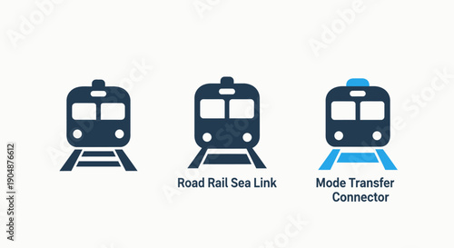 Modern Railway Transportation and Multimodal Logistics Icons for Seamless Mode Transfer and Connectivity Solutions