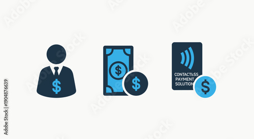 Modern Financial Transactions and Contactless Payment Solution Icons for Digital Banking and Business