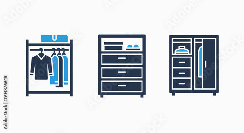 Home Interior Wardrobe and Clothes Storage Solution Icons for Organization and Fashion Concepts