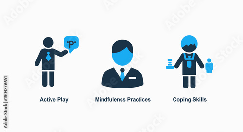 Mindfulness Practices and Coping Skills Icons for Active Play, Personal Growth, and Mental Wellness