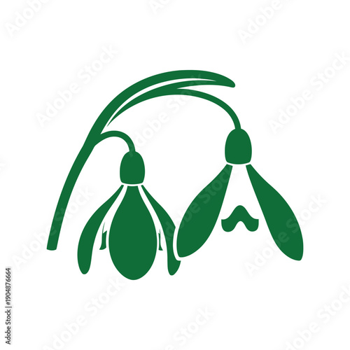 Snowdrop flower vector icon green silhouette spring botanical illustration