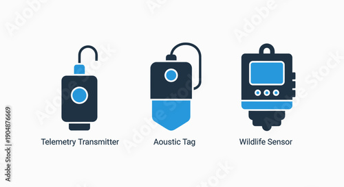 Telemetry Transmitter and Acoustic Tag Icons for Wildlife Sensor Monitoring and Environmental Research