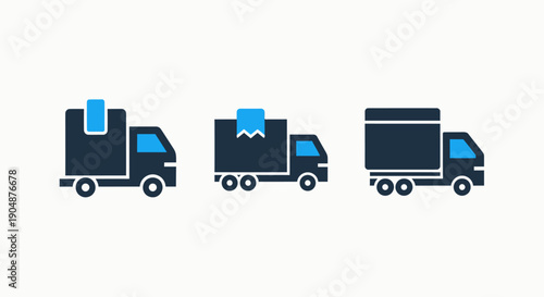 Commercial Delivery Truck and Logistics Icons for Efficient Shipping and Cargo Transport Services