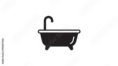 Vector Illustration Of Black Bathtub With Faucet For Bathroom Decor And Plumbing Concept