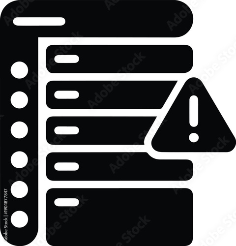 Server rack with warning sign and exclamation mark on white background Keywords: server, rack