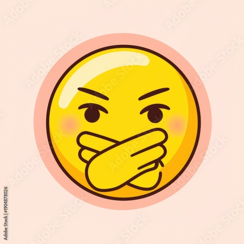 A cartoon image of a yellow face with its mouth covered by its hand.