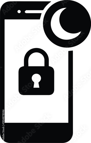 Smartphone with padlock and moon icon on white background mobile phone security
