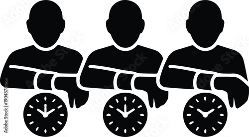 Three Human Silhouettes Checking Watches with Clocks Below time person