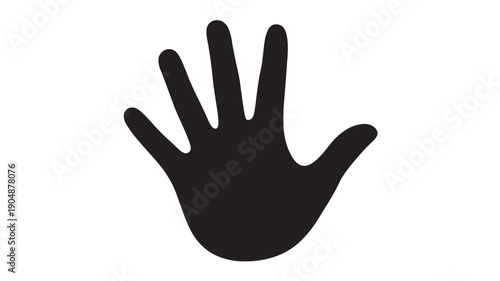 Black Hand Silhouette Showing Five Fingers On White Background For Stop Or Halt Concept