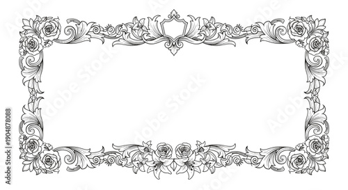 Ornate Black and White Floral Frame Design 2.