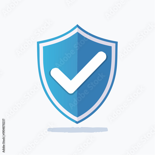 A vibrant blue shield with a white checkmark and a soft shadow is presented on a clean white background