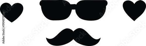funny face icons with sunglasses moustache and hearts minimal style