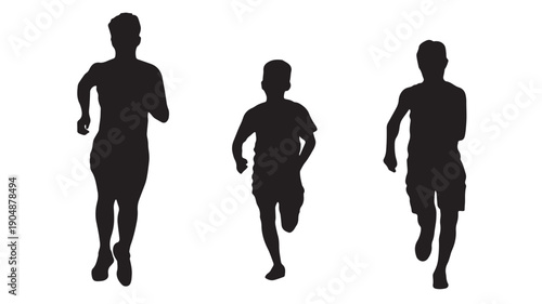 Silhouette Of Men Running In Different Poses On White Background For Fitness And Sports Concept