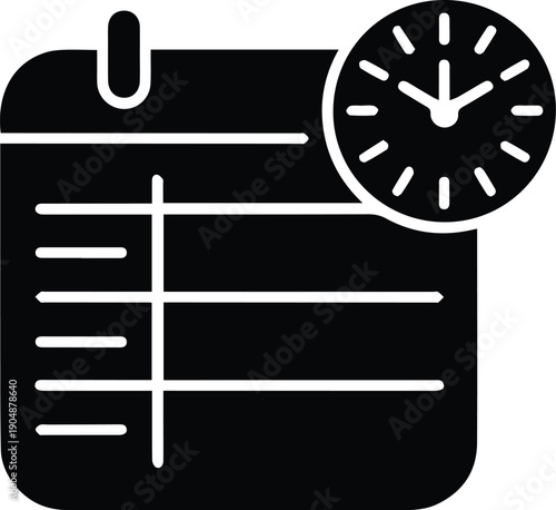 Calendar Grid Icon with Clock Face Overlay date schedule