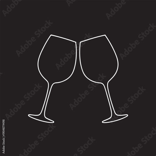 Two wine glasses clinking together in celebration on a dark background Vector