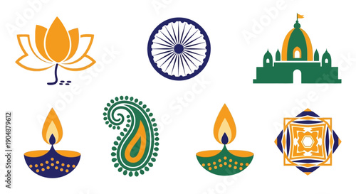 Set of indian symbols and icons in vector style isolated on white
