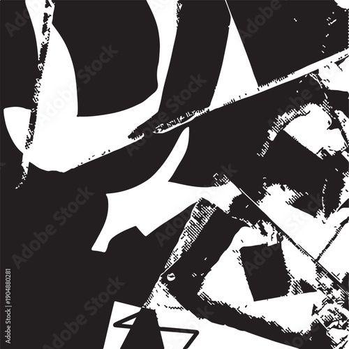 Abstract geometric design with bold black and white contrasts and intersecting lines. Vector