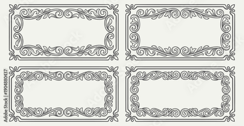 Victorian ornamental frames set with vintage floral scrollwork borders