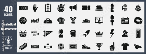 March Madness Basketball Tournament and Fan Icons Glyph Vector Collection