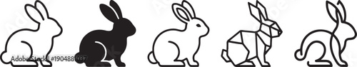 A line of five stylized rabbits, with one black silhouette standing out among the white outlines Vector