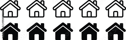 House and Home Icons Set in Outline and Solid Style for UI Design