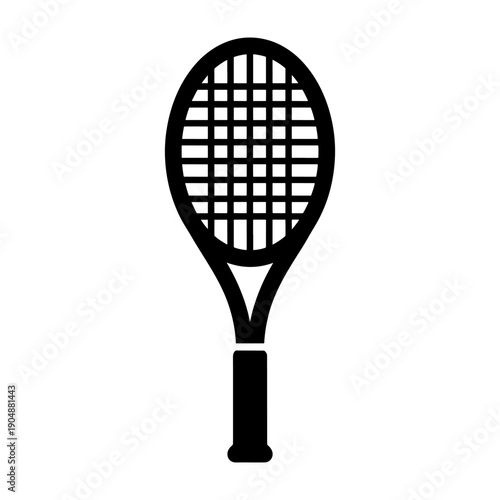 A simple black silhouette of a tennis racket against a white background silhouette