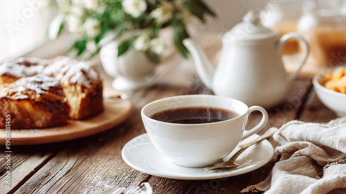 Wallpaper Mural Hot beverage with pastry on wooden table Torontodigital.ca
