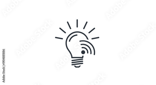 Simple Line Drawing of Illuminated Light Bulb.